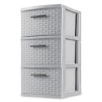 3 Drawer Weave Tower, Plastic Decor Drawers with Pull Handles, Gray
