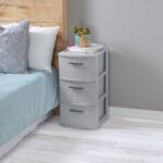 3 Drawer Weave Tower, Plastic Decor Drawers with Pull Handles, Gray - Image 3
