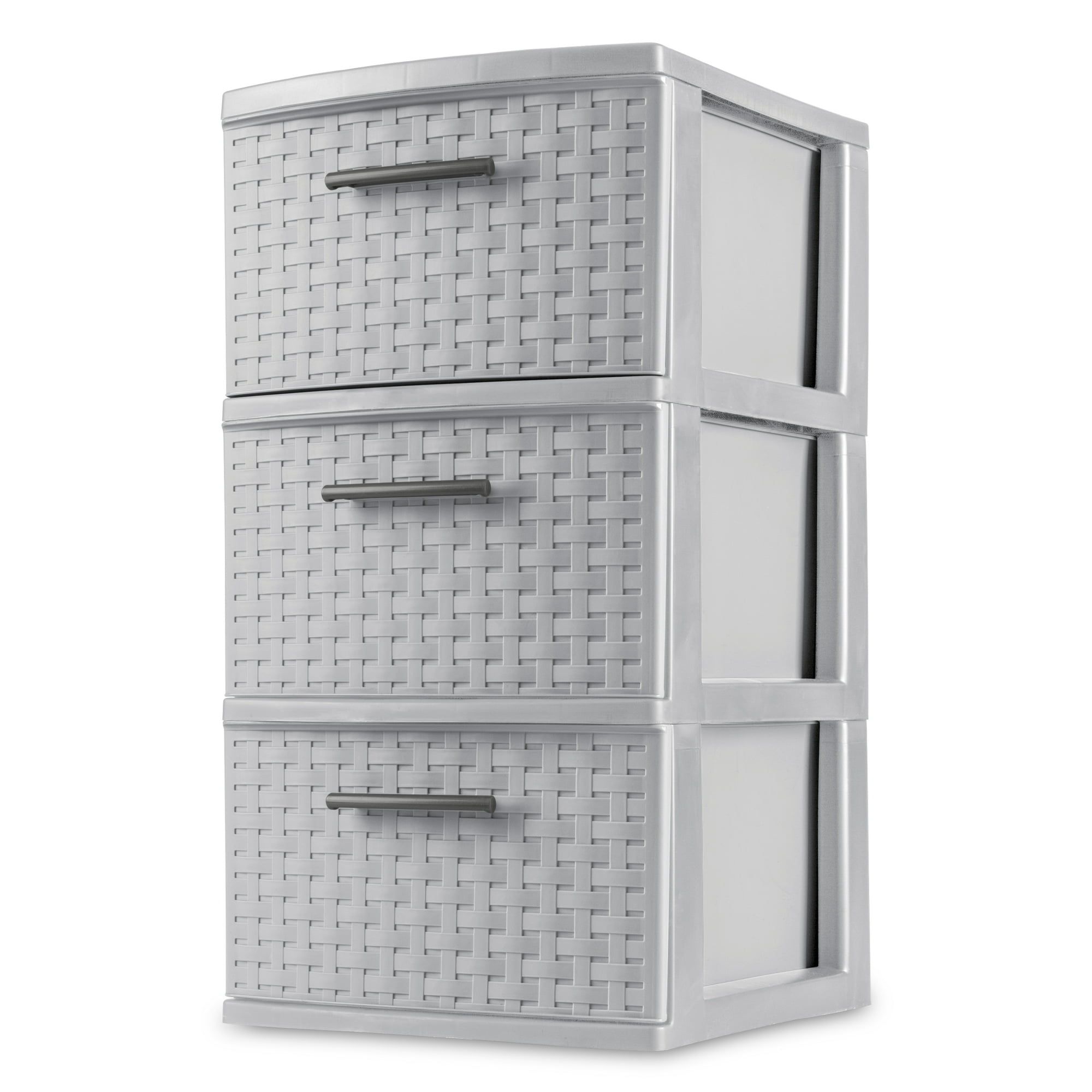 d0102x389fv.jpg 3 Drawer Weave Tower, Plastic Decor Drawers with Pull Handles, Gray - Image 1