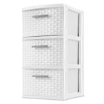 3 Drawer Weave Tower, Plastic Decor Drawers with Pull Handles, White