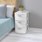 3 Drawer Weave Tower, Plastic Decor Drawers with Pull Handles, White - Image 3