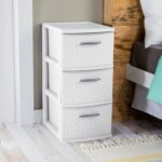 3 Drawer Weave Tower, Plastic Decor Drawers with Pull Handles, White - Image 4