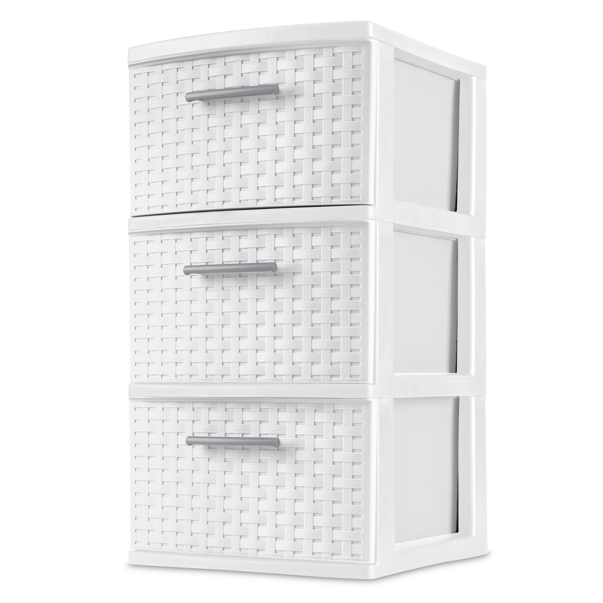 d0102x389uu.jpg 3 Drawer Weave Tower, Plastic Decor Drawers with Pull Handles, White - Image 1
