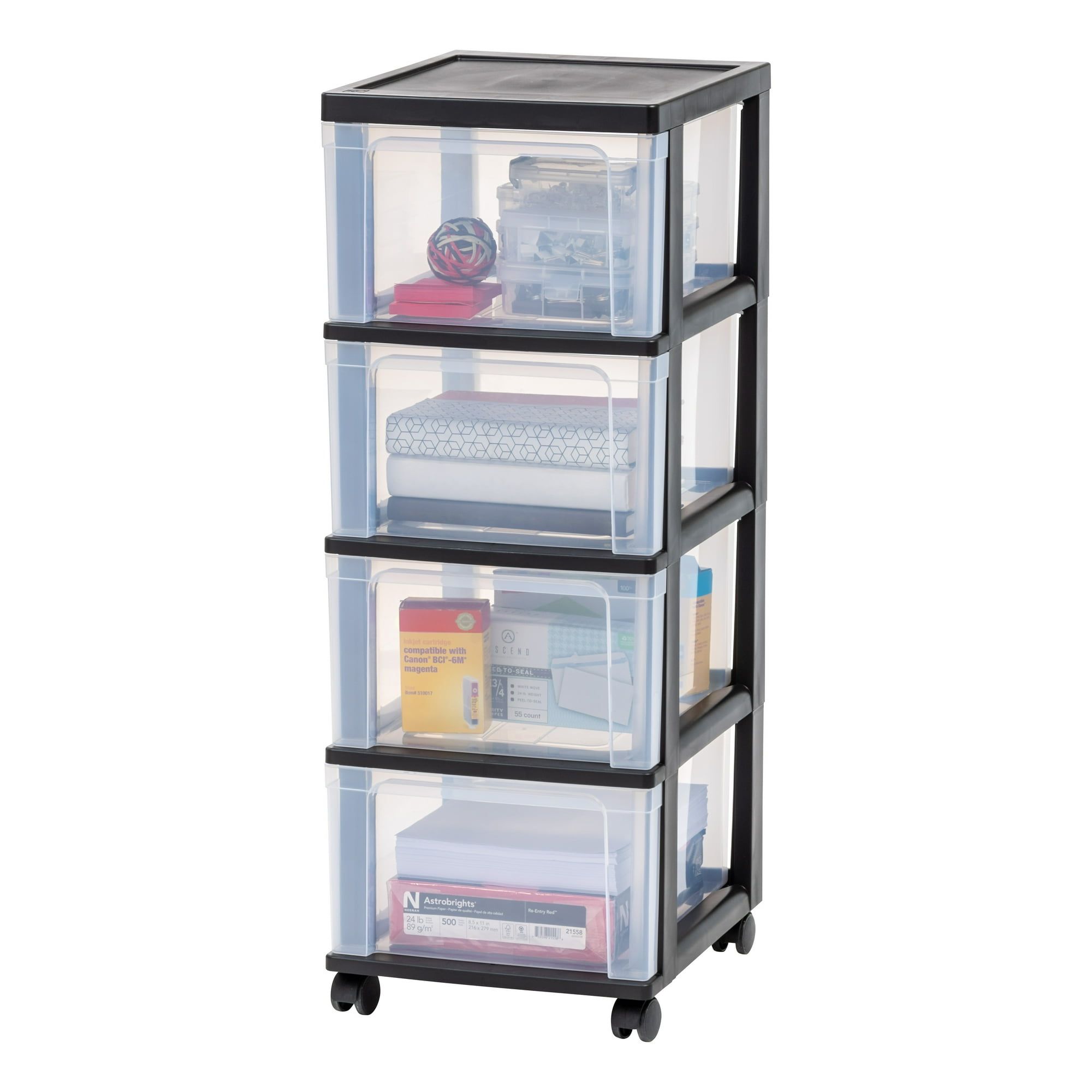 d0102x3bdhv.jpg 4-Drawer Narrow Plastic Storage Drawer Cart, Black - Image 1