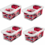 4 Pack 17 Quart Clear Storage Bin, Latched Storage Container with Divider