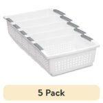 5 Pack Open Plastic Bin, Space Saving Organizers, White