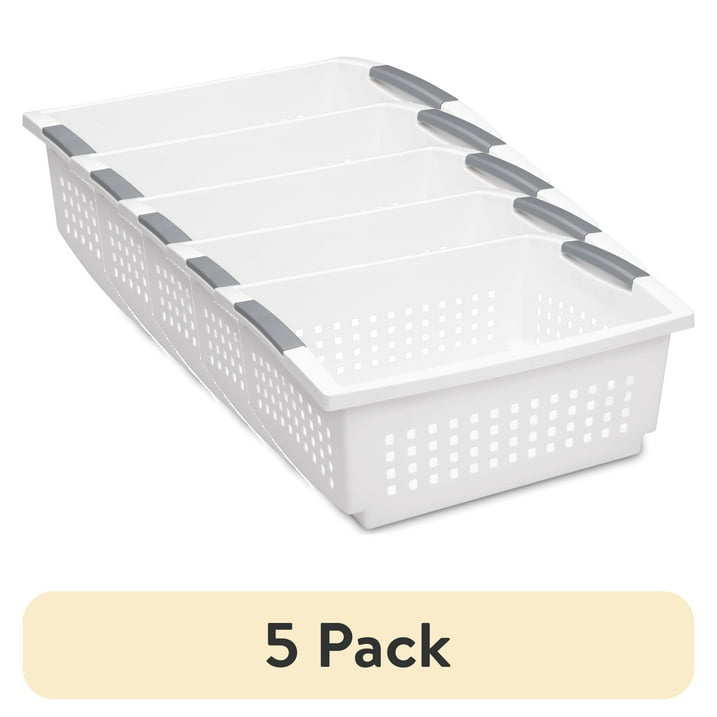 d0102x3cxjg.jpg 5 Pack Open Plastic Bin, Space Saving Organizers, White - Image 1