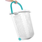 2 Bushel Rolling Plastic Laundry Hamper with Pop-up Handle, White, Adult / Tween - Image 2