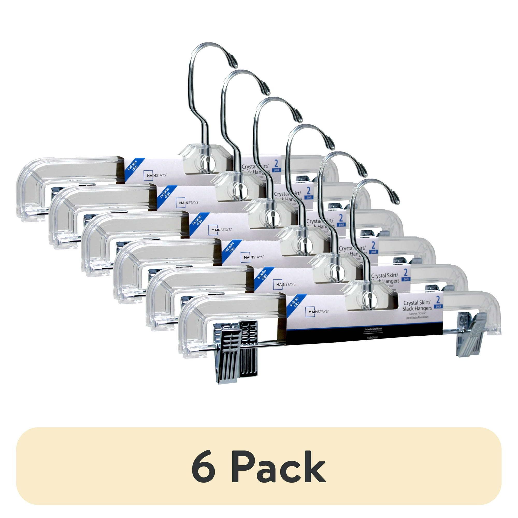 d0102x3dl9v.jpg (6 pack) Pant & Skirt Hanger, 2 Pack, Crystal Clear Plastic, Swivel Neck, for All Ages - Image 1