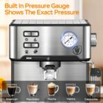 PlumChef Espresso Machine 20 Bar Professional Compact Household Coffee Espresso Maker with Milk Frother Steam Wand Pressure Gauge 54oz Water Tank Low Noise and Fast Coffee Machine for Cappuccino Latte - Image 5