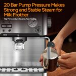 PlumChef Espresso Machine 20 Bar Professional Compact Household Coffee Espresso Maker with Milk Frother Steam Wand Pressure Gauge 54oz Water Tank Low Noise and Fast Coffee Machine for Cappuccino Latte - Image 9