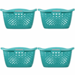 (4 pack) Home Logic 1.8 Bushel Hip Grip Plastic Laundry Basket, Teal, Adult / Tween
