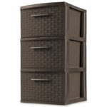 3 Drawer Weave Tower, Plastic Decor Drawers with Pull Handles, Brown - Image 2