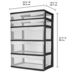 5 Drawer Wide Tower, with both Shallow and Deep Clear Plastic Drawers, Black - Image 2
