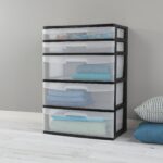 5 Drawer Wide Tower, with both Shallow and Deep Clear Plastic Drawers, Black - Image 3