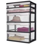 5 Drawer Wide Tower, with both Shallow and Deep Clear Plastic Drawers, Black - Image 4