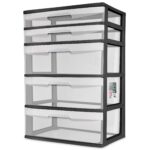 5 Drawer Wide Tower, with both Shallow and Deep Clear Plastic Drawers, Black - Image 5