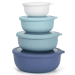 8 Piece Mixing Bowl with Lids Set, Plastic Bowls, Meal Prep Bowl Set, Nesting Mixing Bowls for Space Saving Storage, Ideal for Cooking, Baking, Food Prep, Dishwasher Safe - Wide Bowls, Blue