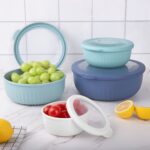 8 Piece Mixing Bowl with Lids Set, Plastic Bowls, Meal Prep Bowl Set, Nesting Mixing Bowls for Space Saving Storage, Ideal for Cooking, Baking, Food Prep, Dishwasher Safe - Wide Bowls, Blue - Image 5