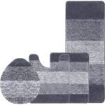 Traditional 4 Piece Microfiber Washable Bathroom Rug Set, Grey - Image 3