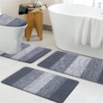 Traditional 4 Piece Microfiber Washable Bathroom Rug Set, Grey - Image 4