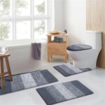 Traditional 4 Piece Microfiber Washable Bathroom Rug Set, Grey - Image 5