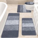 Traditional 4 Piece Microfiber Washable Bathroom Rug Set, Grey - Image 6