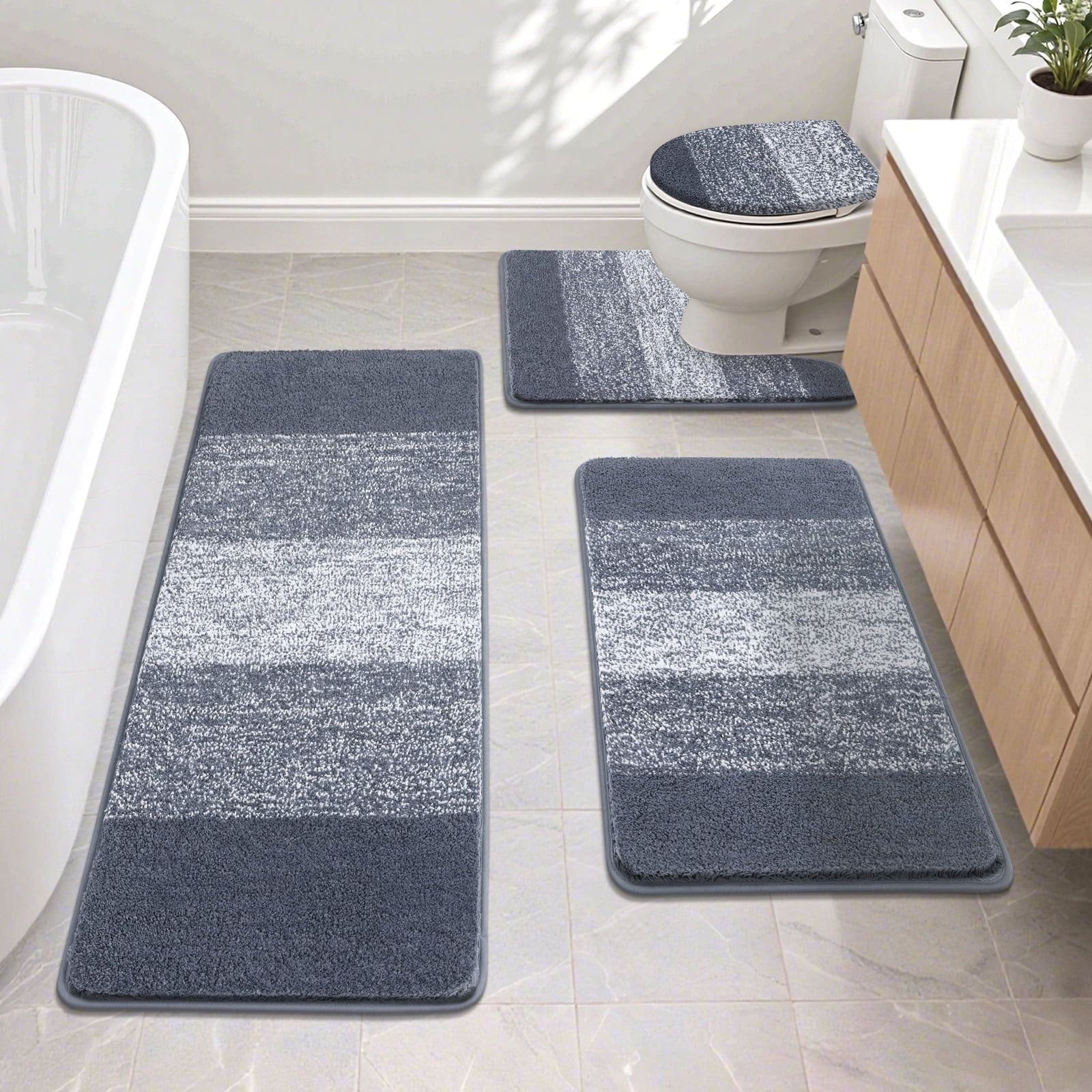 d0102x3m537.jpg Traditional 4 Piece Microfiber Washable Bathroom Rug Set, Grey - Image 1