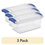 (3 pack) 7 Quart Latch Box, Clear Plastic Storage Bin with Clear Lid, Blue