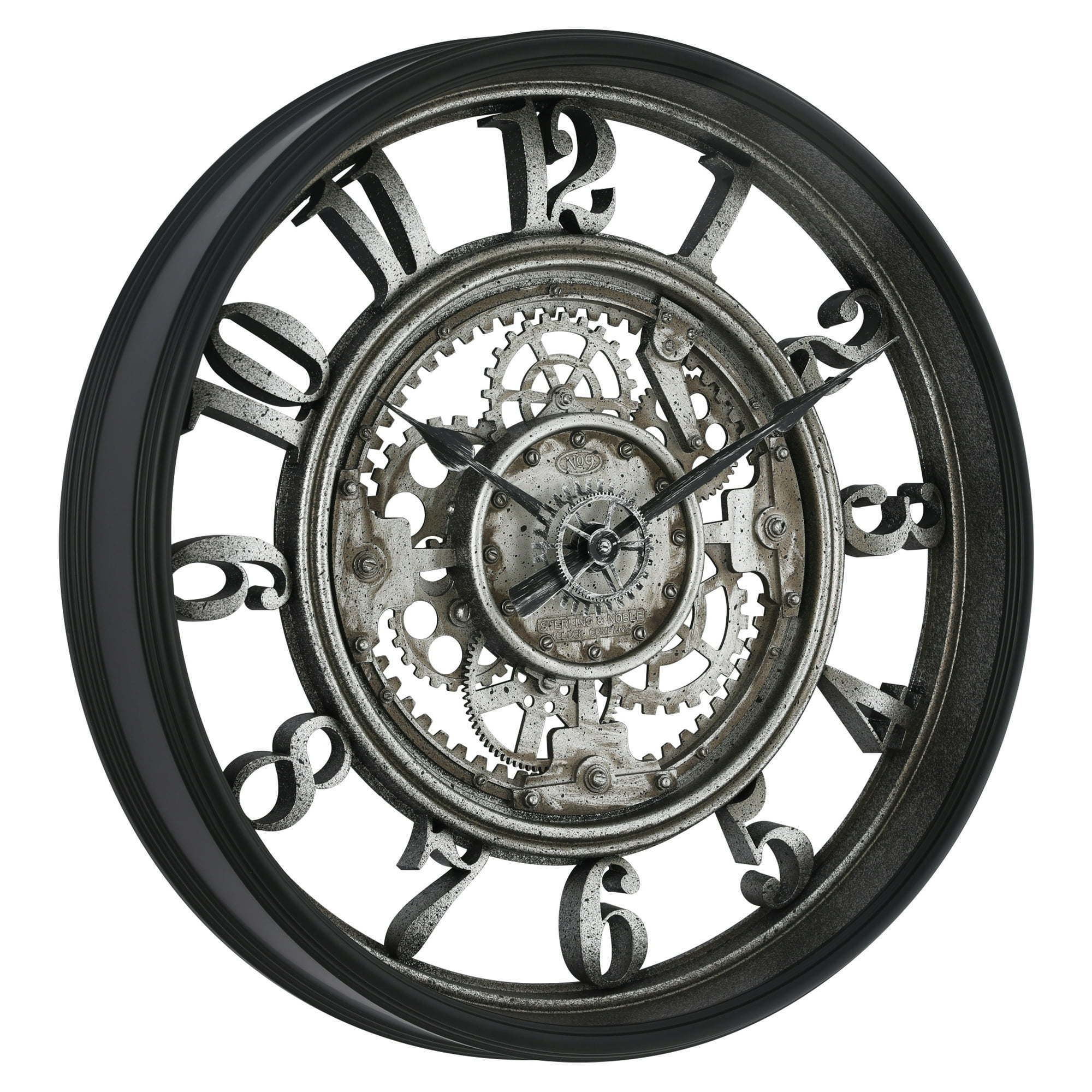 d0102x3m7x7.jpg 20" Indoor Rustic Metal Arabic Moving Gear Analog Wall Clock - Image 1