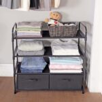 4 Shelf Closet Organizer with 2 Bins, Black, Metal Frame, Adult and Child - Image 2