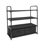 4 Shelf Closet Organizer with 2 Bins, Black, Metal Frame, Adult and Child - Image 3