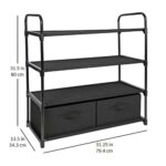 4 Shelf Closet Organizer with 2 Bins, Black, Metal Frame, Adult and Child - Image 4