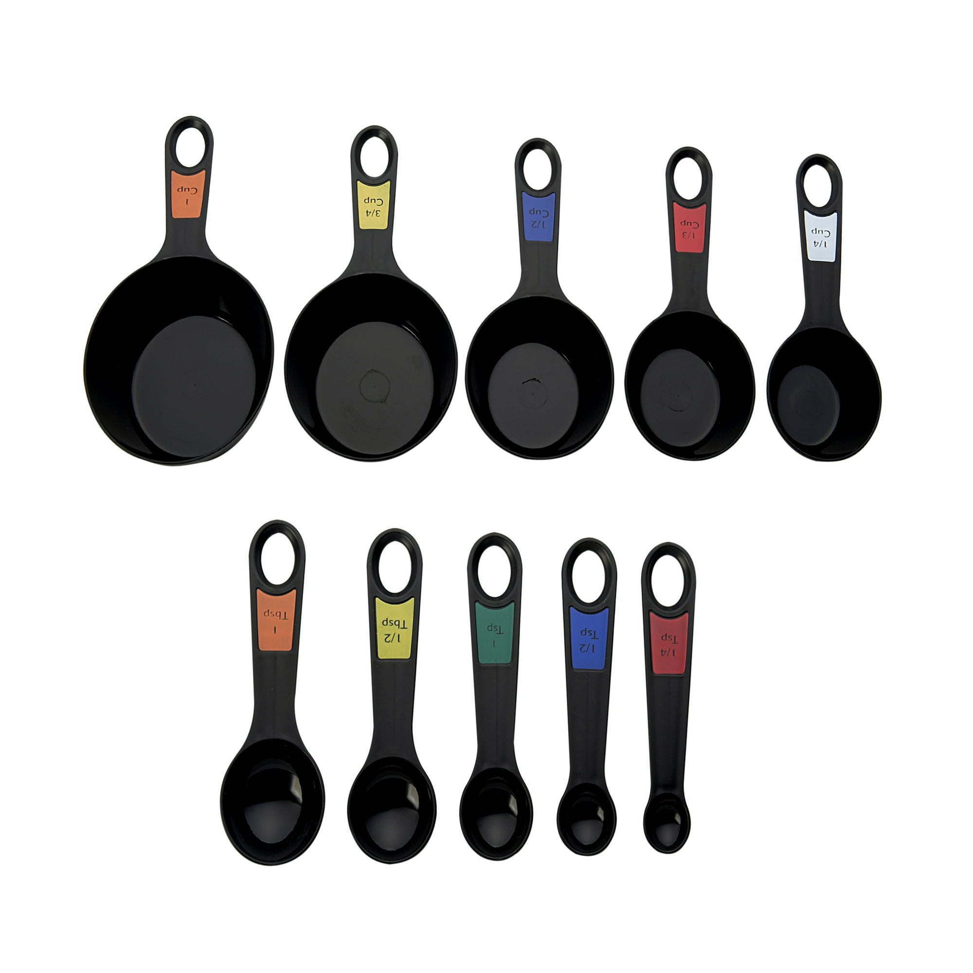 d0102x3mf7g.jpg Professional 10 Piece Plastic Nesting Measuring Cup and Spoon Set Black - Image 1