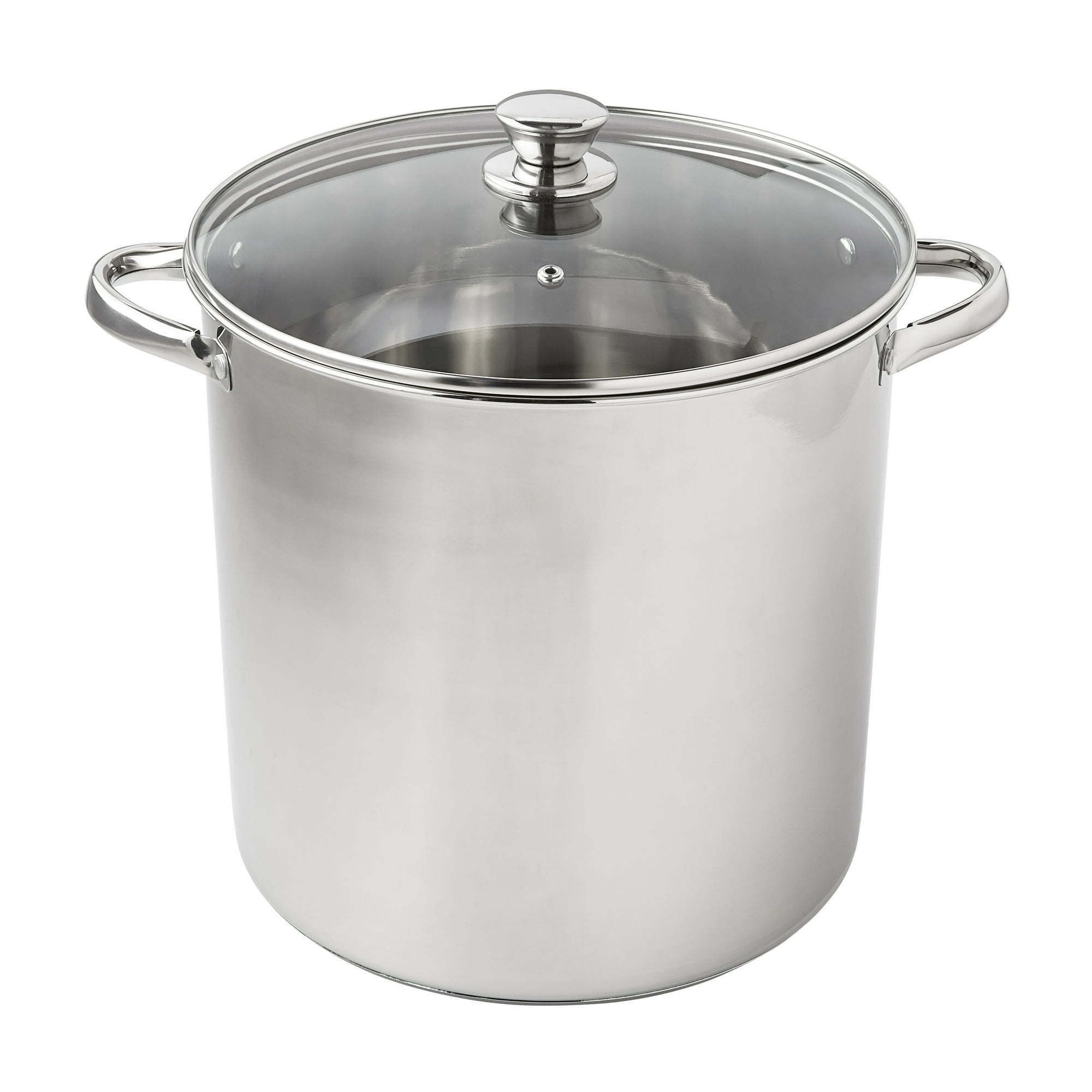 d0102x3mfav.jpg Stainless Steel 16-Quart Stock Pot with Glass Lid, Induction Compatible, Stainless Steel, Dishwasher Safe - Image 1