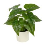 (3 pack) 10-inch x 4-inch Artificial Philodendron Leaf Plant in White Pot, Green, for Indoor Use, by - Image 2