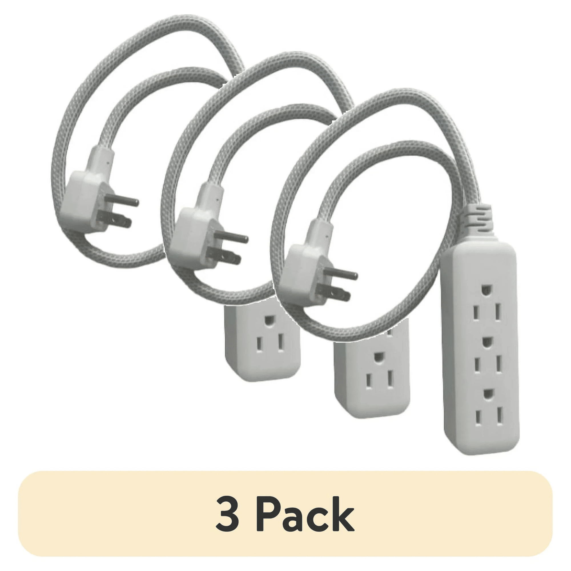 d0102x3mfvw.png (3 pack)Indoor 3-Outlet 2ft , 13A 125V White Braided Cable Flat plug - Image 1