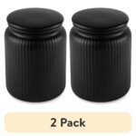 (2 pack) Medium (815mL) Ceramic Ribbed Kitchen Organization Jar, Black