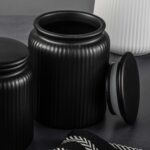 (2 pack) Medium (815mL) Ceramic Ribbed Kitchen Organization Jar, Black - Image 5