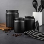 (2 pack) Medium (815mL) Ceramic Ribbed Kitchen Organization Jar, Black - Image 6