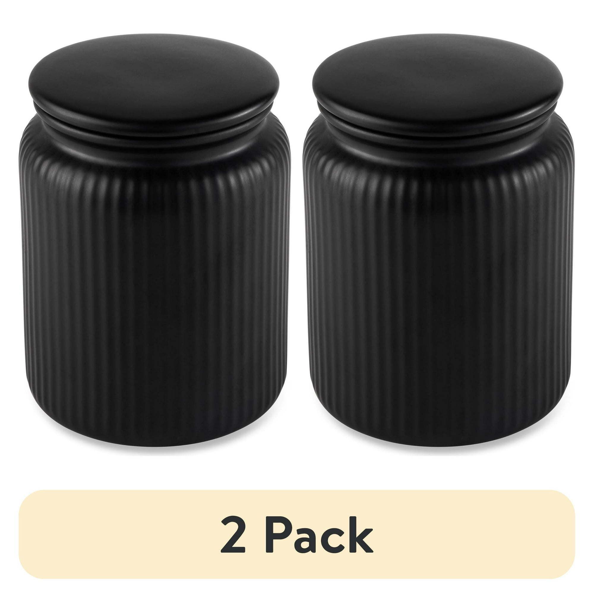 d0102x3mfxw.jpg (2 pack) Medium (815mL) Ceramic Ribbed Kitchen Organization Jar, Black - Image 1