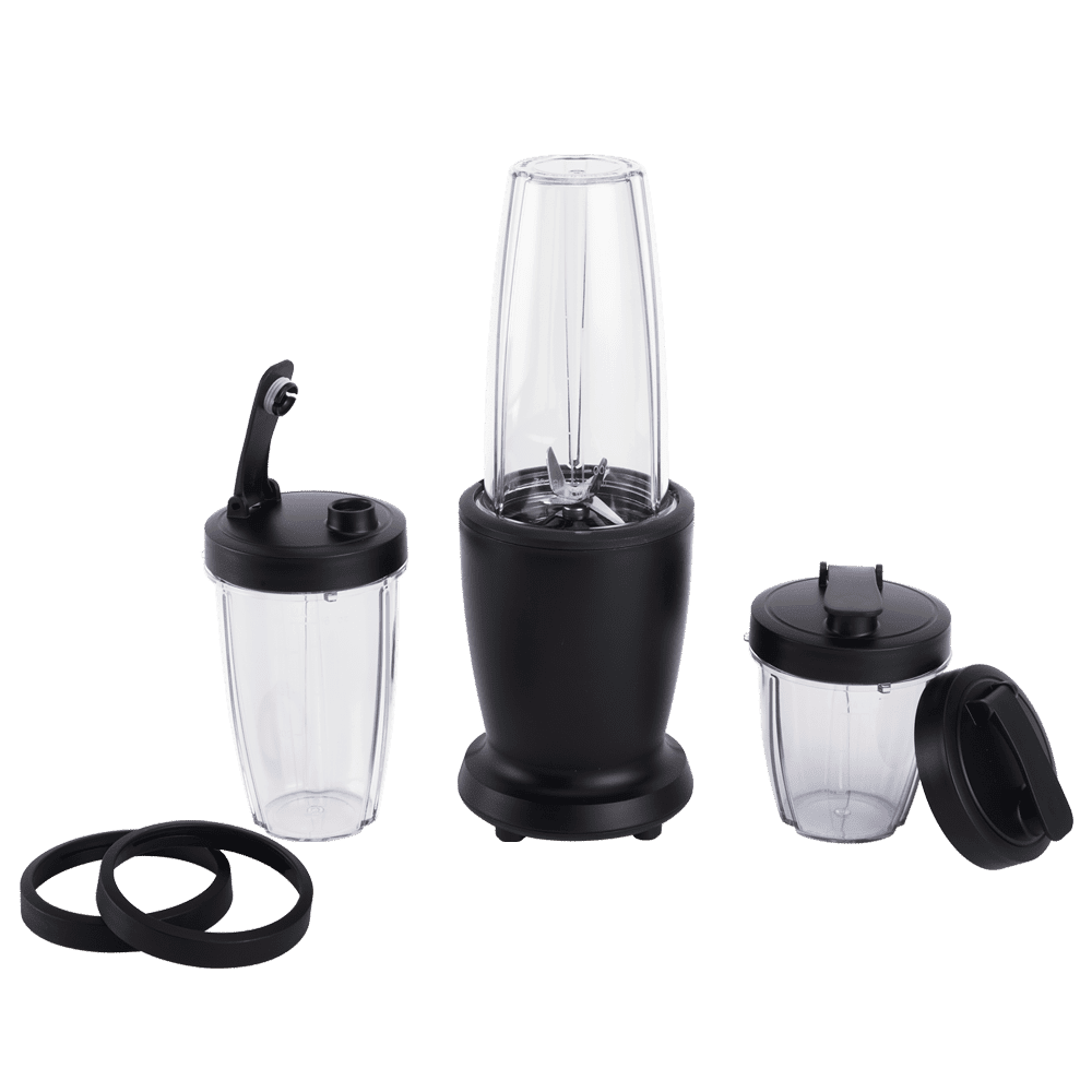 d0102x3mr7v.png 10-Piece Blender Set, Black, 300W, with 3 Jars (10oz, 16oz, 18oz), 2 Drinking Lids, Stainless Steel Blade - Image 1