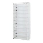 10 Shelf Organizer Shoe Rack with Cover to Hold 30 Pair Shoes, 31.5 in W x 13.46 in D x 69.09 in H, White