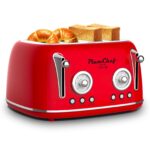 4 Slice Retro Style Toaster, Dual Control Toaster with Warming Rack, 6 Browning Settings, Bagel/Defrost Functions, Removable Crumb Tray, Stainless Steel Housing 1650W, Red - Image 2