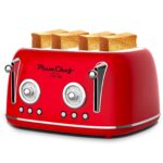 4 Slice Retro Style Toaster, Dual Control Toaster with Warming Rack, 6 Browning Settings, Bagel/Defrost Functions, Removable Crumb Tray, Stainless Steel Housing 1650W, Red