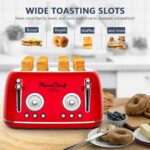 4 Slice Retro Style Toaster, Dual Control Toaster with Warming Rack, 6 Browning Settings, Bagel/Defrost Functions, Removable Crumb Tray, Stainless Steel Housing 1650W, Red - Image 4