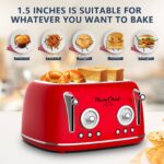 4 Slice Retro Style Toaster, Dual Control Toaster with Warming Rack, 6 Browning Settings, Bagel/Defrost Functions, Removable Crumb Tray, Stainless Steel Housing 1650W, Red - Image 5
