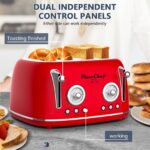 4 Slice Retro Style Toaster, Dual Control Toaster with Warming Rack, 6 Browning Settings, Bagel/Defrost Functions, Removable Crumb Tray, Stainless Steel Housing 1650W, Red - Image 6