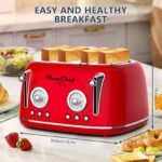 4 Slice Retro Style Toaster, Dual Control Toaster with Warming Rack, 6 Browning Settings, Bagel/Defrost Functions, Removable Crumb Tray, Stainless Steel Housing 1650W, Red - Image 8