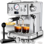 PlumChef Espresso Machine 20 Bar Professional Compact Household Coffee Espresso Maker with Milk Frother Steam Wand Pressure Gauge 60oz Water Tank Low Noise and Fast Coffee Machine for Cappuccino Latte